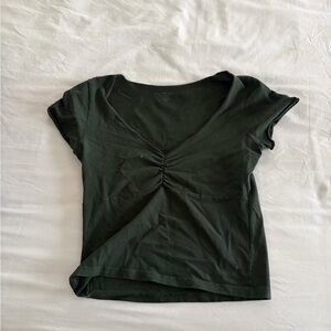 Brandy Melville Dark Green Ruched Tee